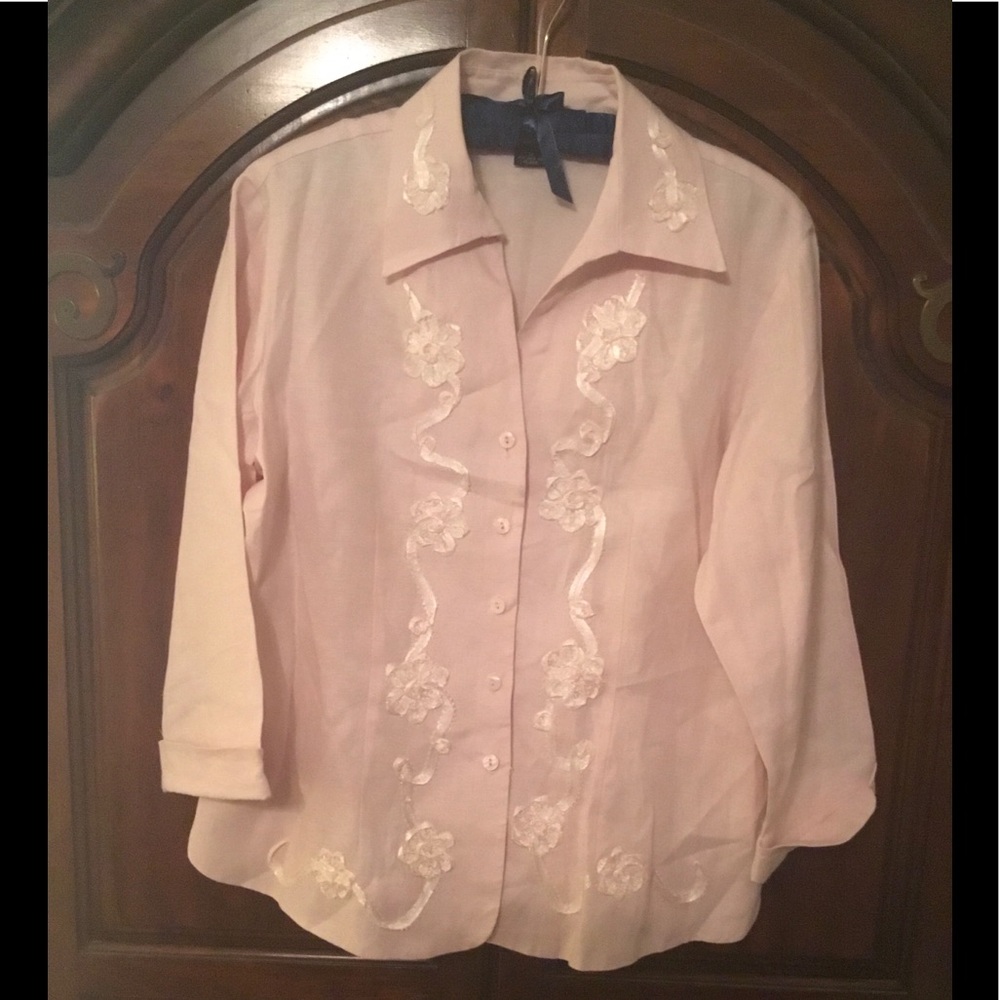 Soft pink embroidered top